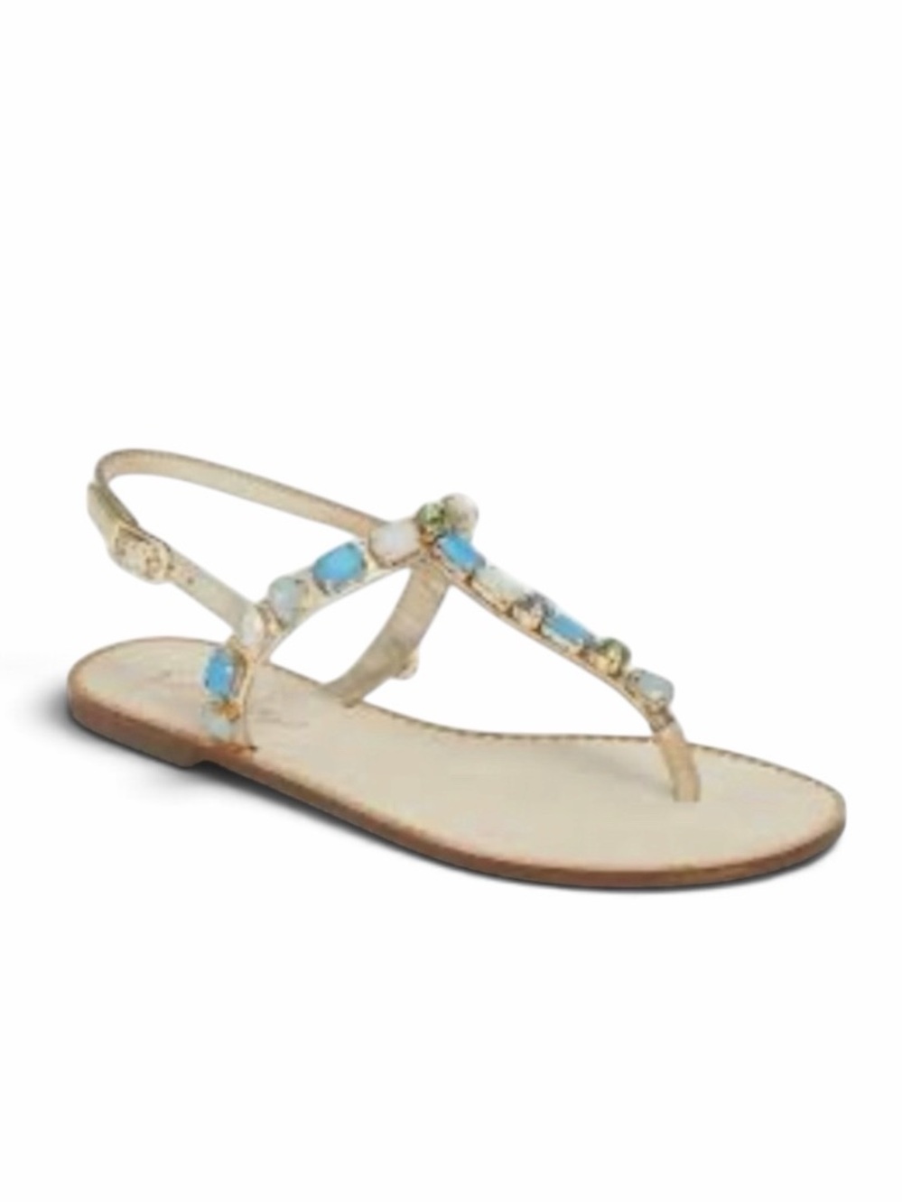 Lilly Pulitzer Gold Metallic Jeweled T-Strap Slingback Raysa Sandals 7.5 w/Box